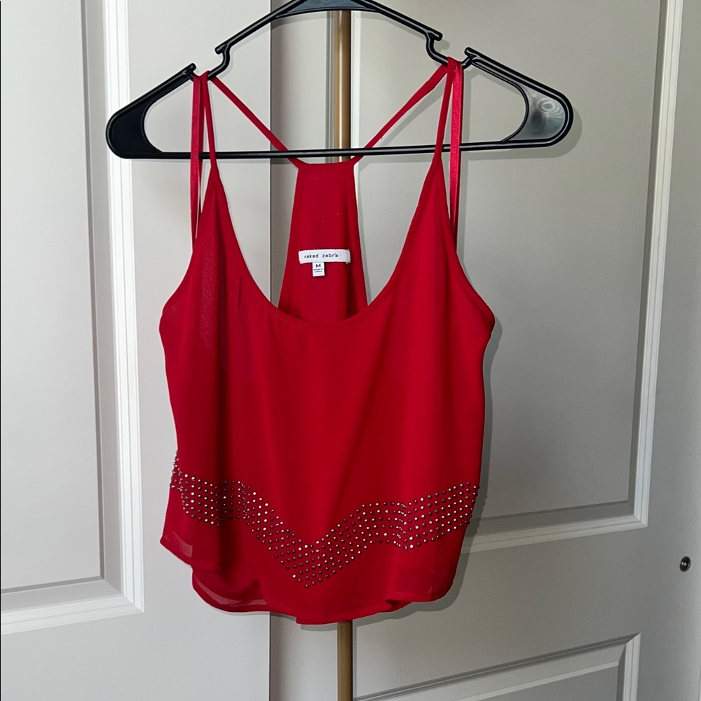 Naked Zebra Red Camisole with Rhinestone Accents